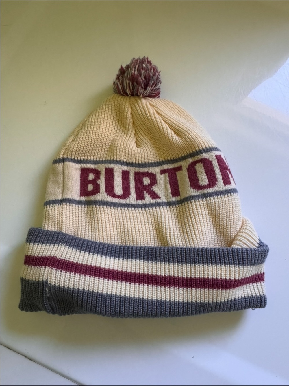 Burton Cream, Gray & Maroon Pom Beanie